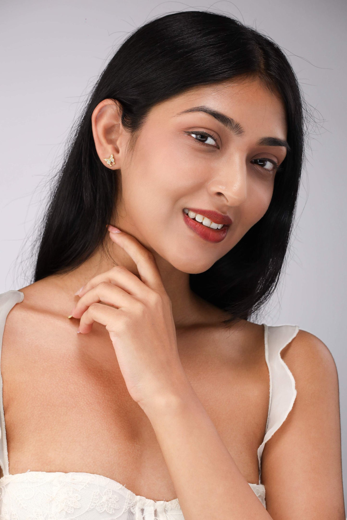 Glamon Crystal Wings Earrings – Gold Coated Butterfly Zircon Stud Earrings for Women Sri Lanka