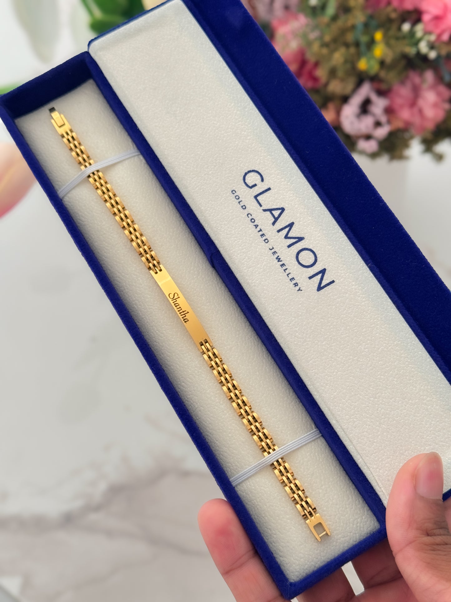 Glamon Personalized Name Engraved Bracelet for Men – Custom Gold Coated Bracelet Gift for Boyfriend Sri Lanka