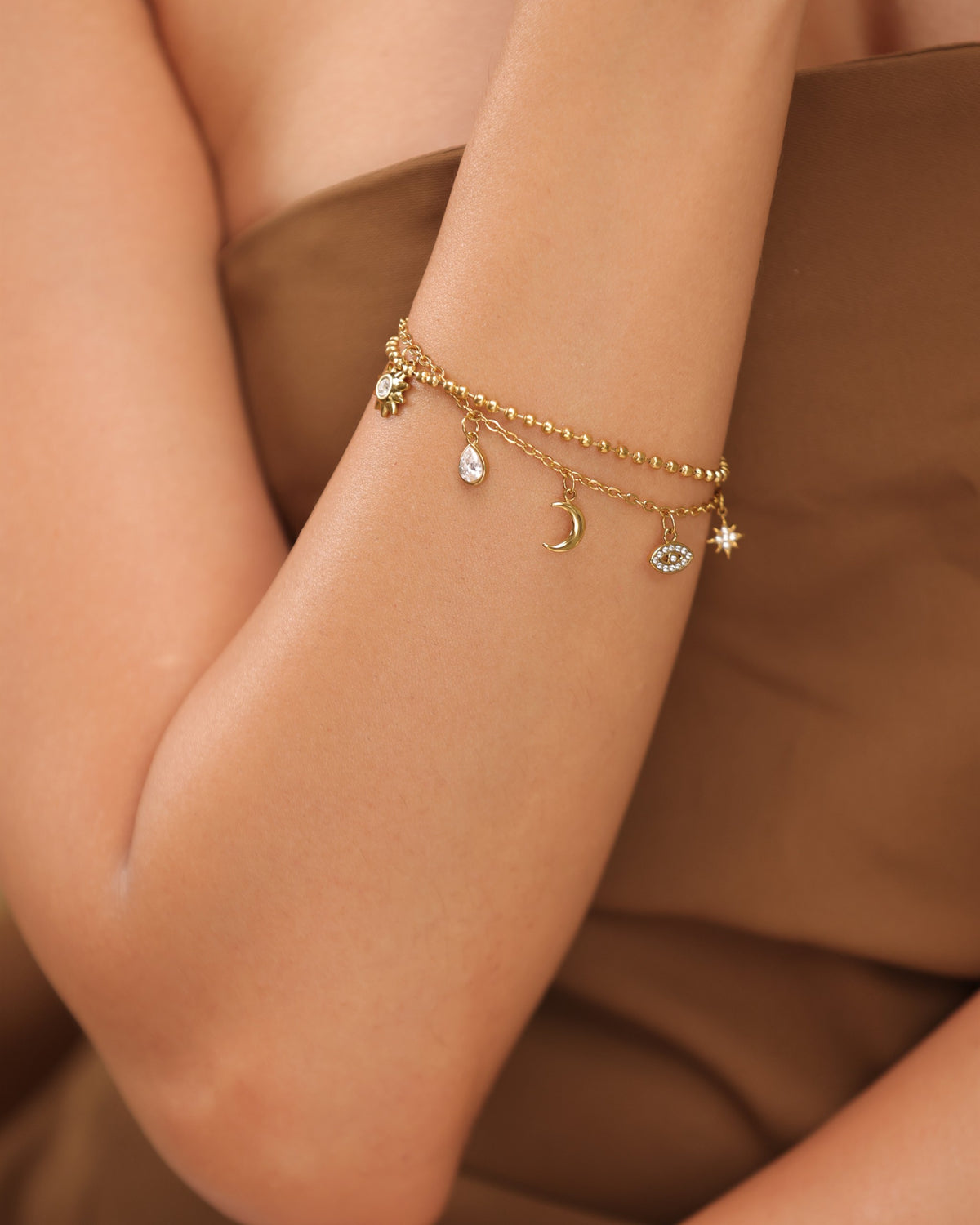 Glamon Luna Fiora Gold Bracelet for Women – Gold-Coated Stainless Steel Charm Bracelet, Waterproof Luxury Jewellery Gift for Her