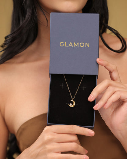 Glamon Moon Stone Necklace for Girls & Women – Gold-Coated Stainless Steel Crescent Moon Pendant Jewellery, Waterproof Gift for Her