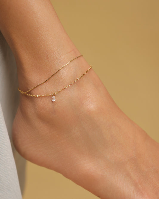 Glamon Liora Gold Anklet for Women – Double-Layer Gold-Coated Stainless Steel Ankle Bracelet with Crystal Charm, Waterproof Luxury Jewellery Gift for Her in Sri Lanka