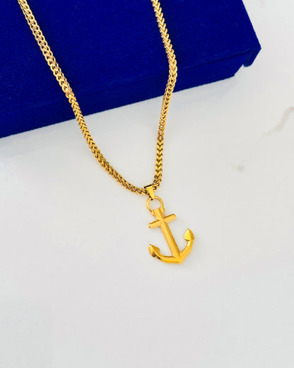 Glamon New Gold Coated Anchor Pendant with 3mm Franco Chain | 60cm Premium Men’s Necklace