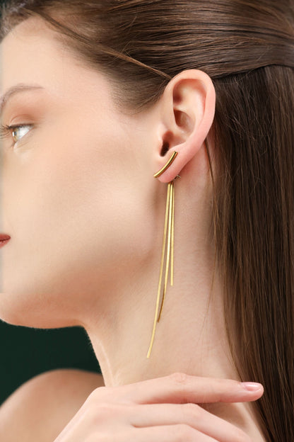 Glamon Golden Drip Earrings – Gold Coated Long Chain Drop Earrings for Women Sri Lanka