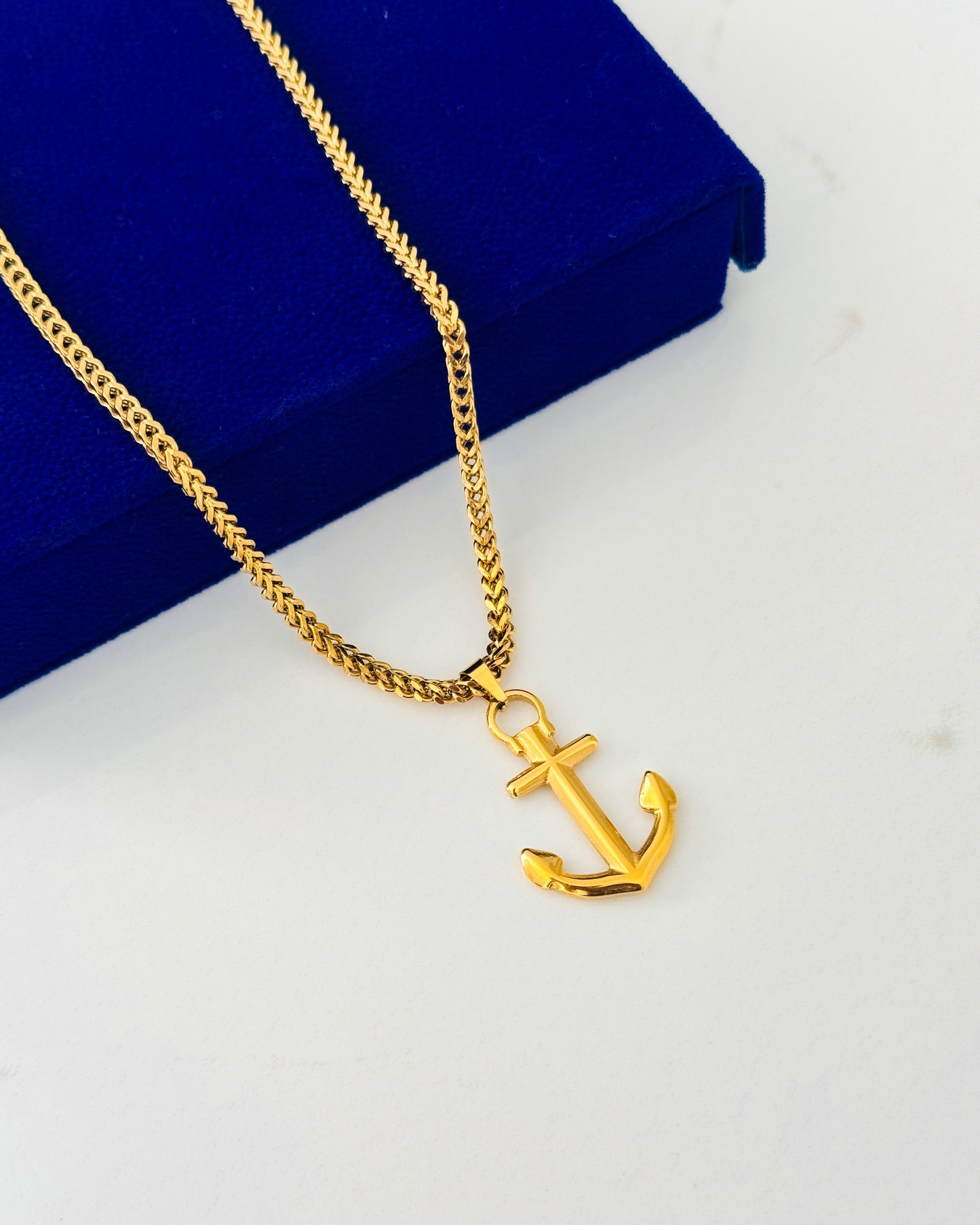 Glamon New Gold Coated Anchor Pendant with 3mm Franco Chain | 60cm Premium Men’s Necklace