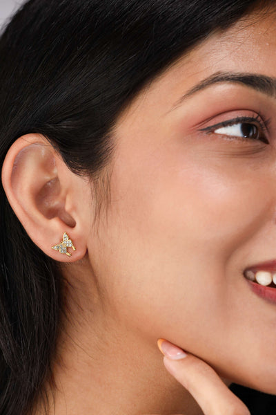 Glamon Crystal Wings Earrings – Gold Coated Butterfly Zircon Stud Earrings for Women Sri Lanka
