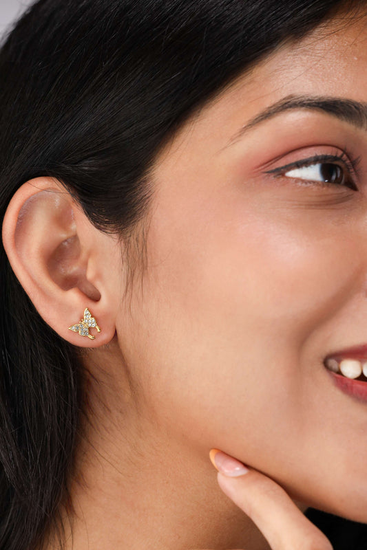 Glamon Crystal Wings Earrings – Gold Coated Butterfly Zircon Stud Earrings for Women Sri Lanka