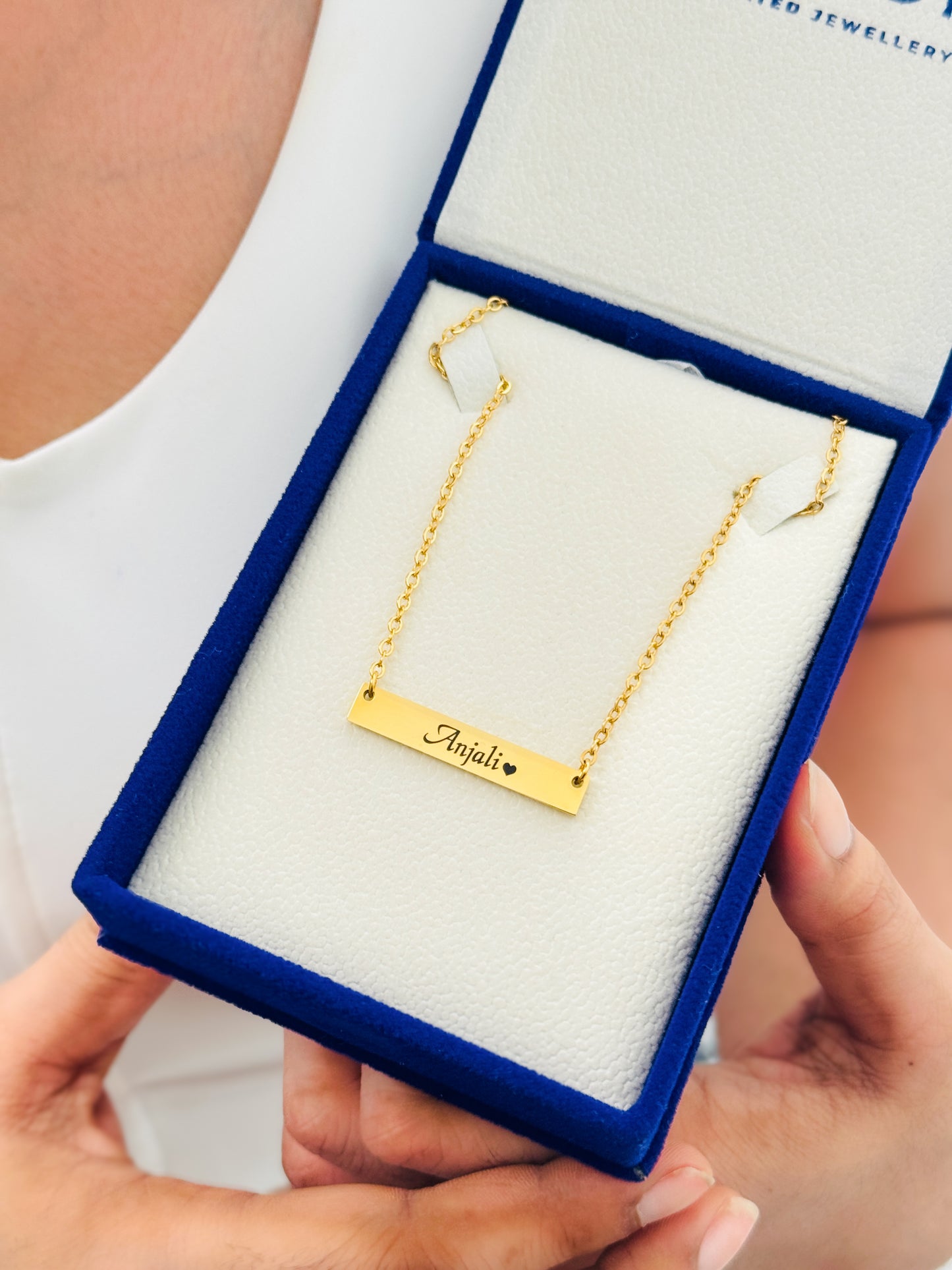 Luxury Gold Coated Personalized Name Necklace for Women | Waterproof Custom Name Bar Necklace Gift for Her