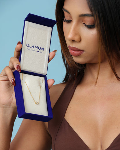 Glamon Delicate Charm Necklace – Gold-Coated White Zircon Pendant for Women | Waterproof 316L Stainless Steel