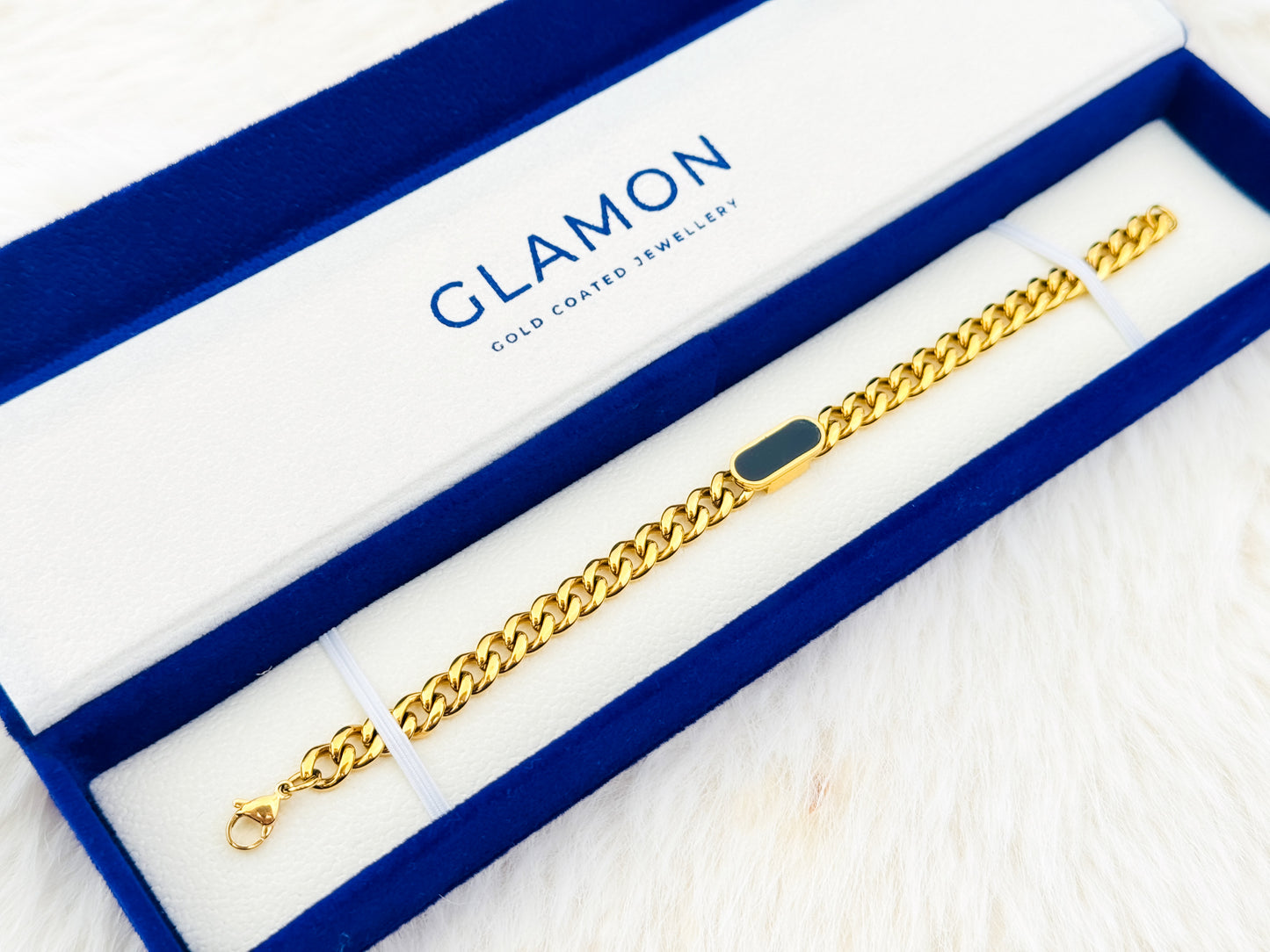 Glamon Midnight Luxe Gold Coated Bracelet for Men – 316L Stainless Steel Waterproof Curb Chain Bracelet | Luxury Gift for Boyfriend, Birthday & Anniversary Gift Sri Lanka