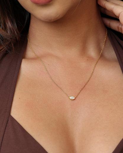 Glamon Delicate Charm Necklace – Gold-Coated White Zircon Pendant for Women | Waterproof 316L Stainless Steel