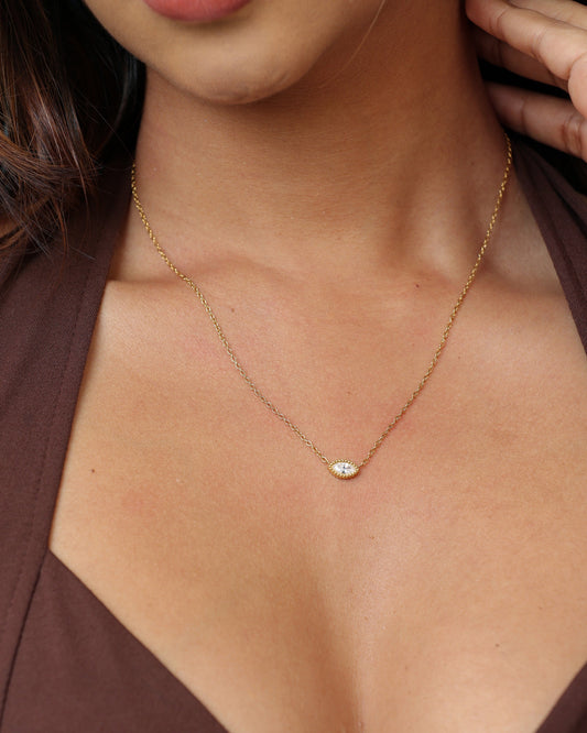 Glamon Delicate Charm Necklace – Gold-Coated White Zircon Pendant for Women | Waterproof 316L Stainless Steel