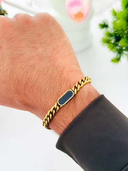 Glamon Midnight Luxe Gold Coated Bracelet for Men – 316L Stainless Steel Waterproof Curb Chain Bracelet | Luxury Gift for Boyfriend, Birthday & Anniversary Gift Sri Lanka