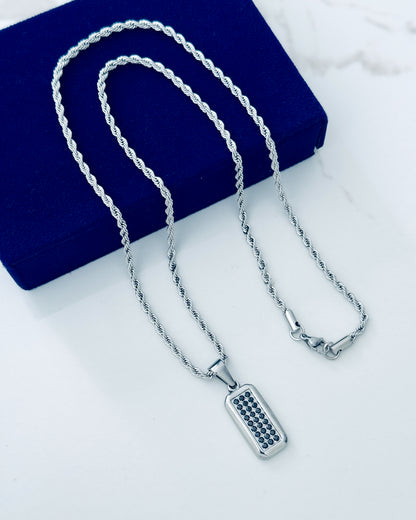 Glamon Luxury Matrix Pendant Necklace with 3mm Silver Rope Chain 316L Stainless Steel Necklace for Men