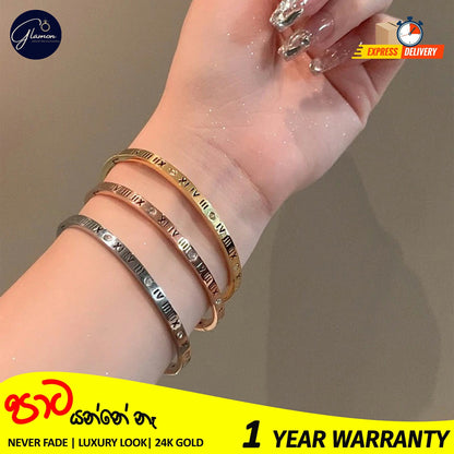 Luxury Roman Numerals Bracelet For Girls High Quality Elegant Bangle For Women Gold Jewellery Stainless Steel Cartier Bangles For Girls Wedding Beslet For Girls CZ Rhinestone Bracelets & Bangles For Women Gifts For Girlfriend