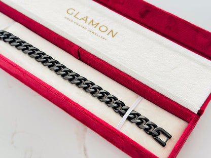 Glamon 8mm Black Cuban Link Bracelet for Men – Premium 316L Stainless Steel Waterproof Luxury Men’s Bracelet | Gift for Boyfriend