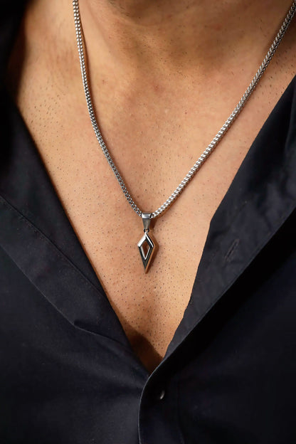 Glamon Vertex Silver Pendant Necklace with Franco Box Chain Waterproof 316L Stainless Steel Chain For Boys