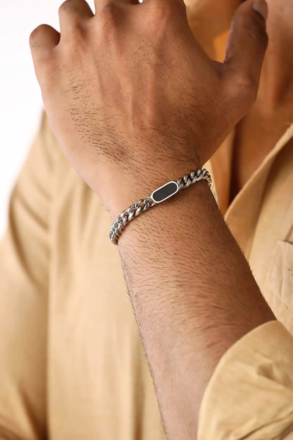 Glamon Midnight Luxe Men’s Silver Bracelet – 316L Stainless Steel Curb Chain Bracelet | Luxury Gift for Boyfriend