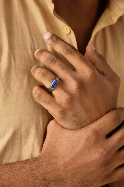 Glamon Lapis Ring – Natural Lapis Lazuli Stone Ring for Men | Premium 316L Stainless Steel | Waterproof