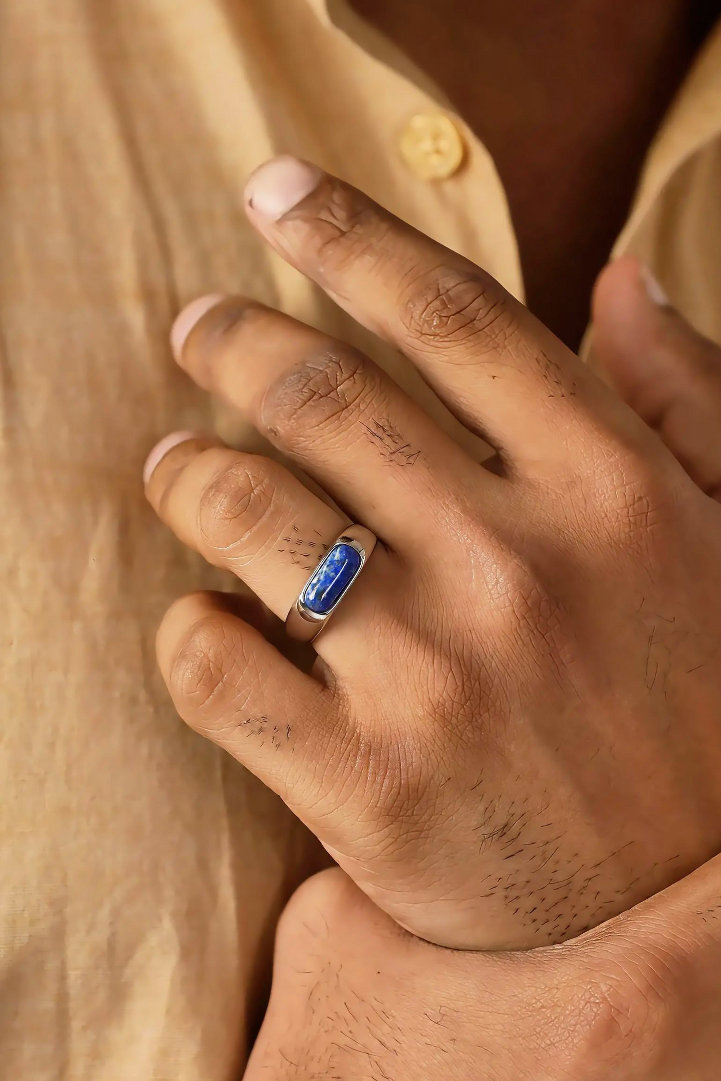 Glamon Lapis Ring – Natural Lapis Lazuli Stone Ring for Men | Premium 316L Stainless Steel | Waterproof