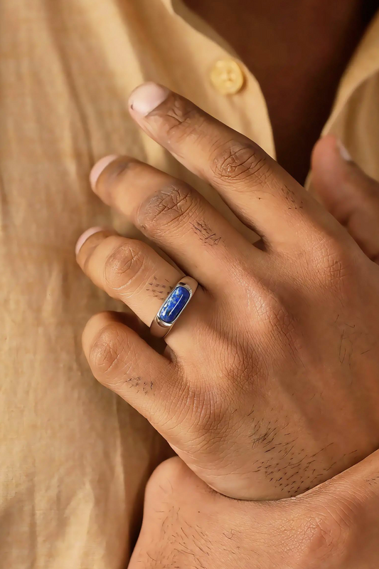Glamon Lapis Ring – Natural Lapis Lazuli Stone Ring for Men | Premium 316L Stainless Steel | Waterproof