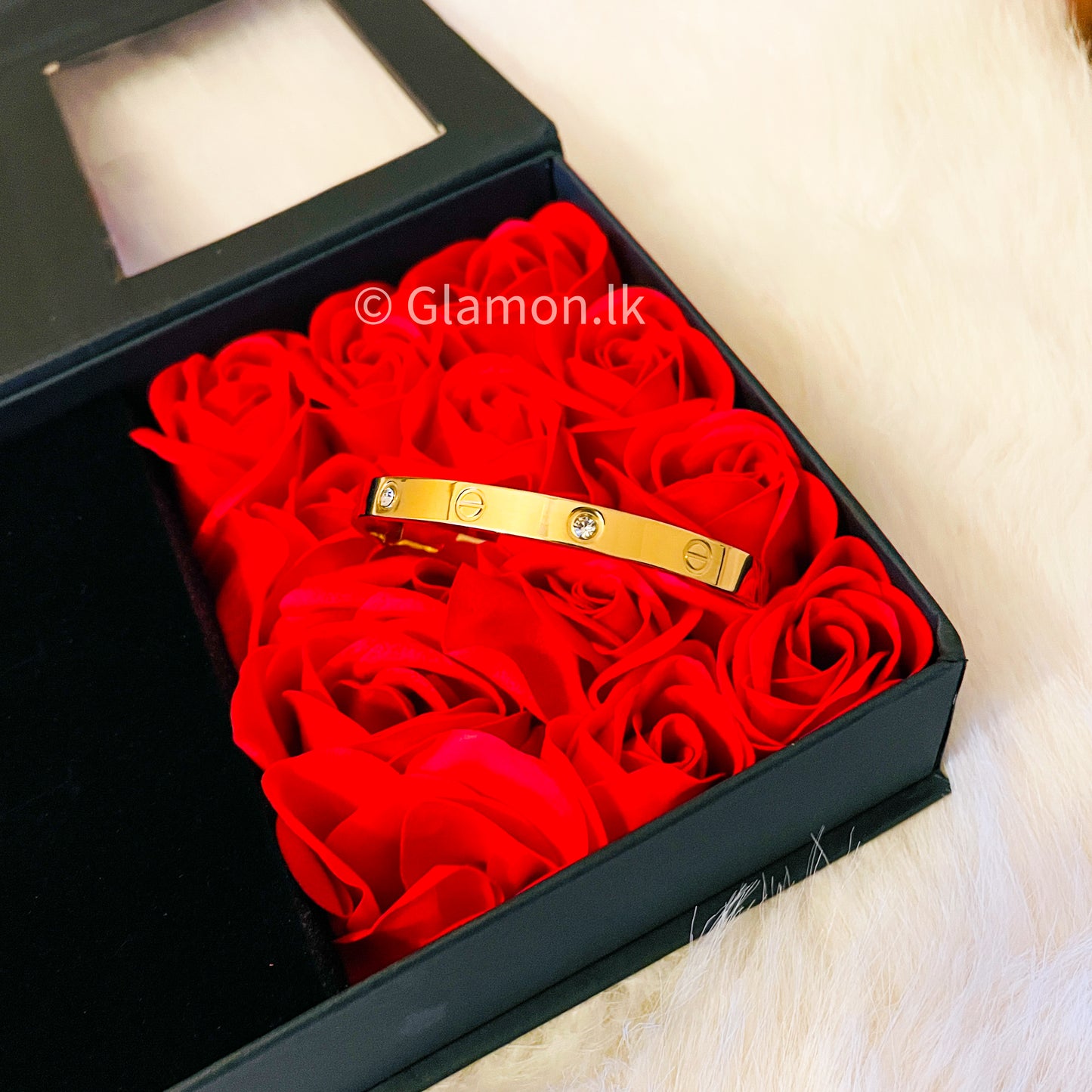 Glamon Luxury Zircon Love Cartier Bangle Gold Coated 316L Stainless Steel Bracelet for Women