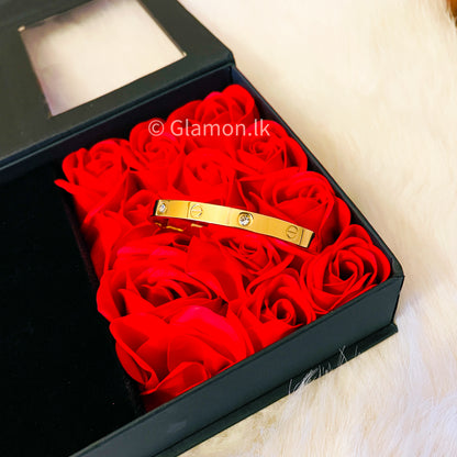 Glamon Luxury Zircon Love Cartier Bangle Gold Coated 316L Stainless Steel Bracelet for Women