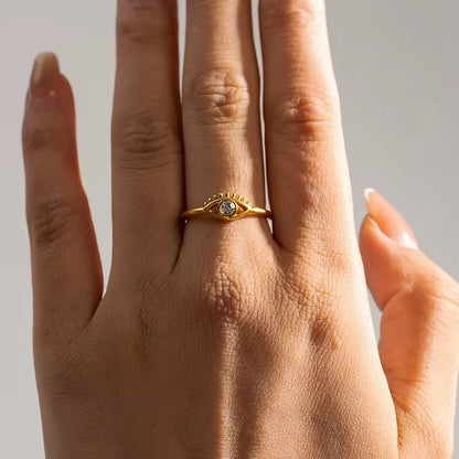 Glamon Evil Eye Ring for Women – Luxury Gold Coated Adjustable Ring, Waterproof CZ Stone Gift for Her