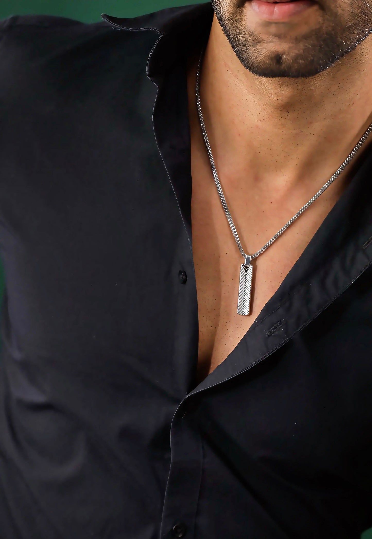 Glamon Prime Edge Silver Pendant Necklace for Men with 3mm Franco Chain | Waterproof 316L Stainless Steel Luxury Necklace