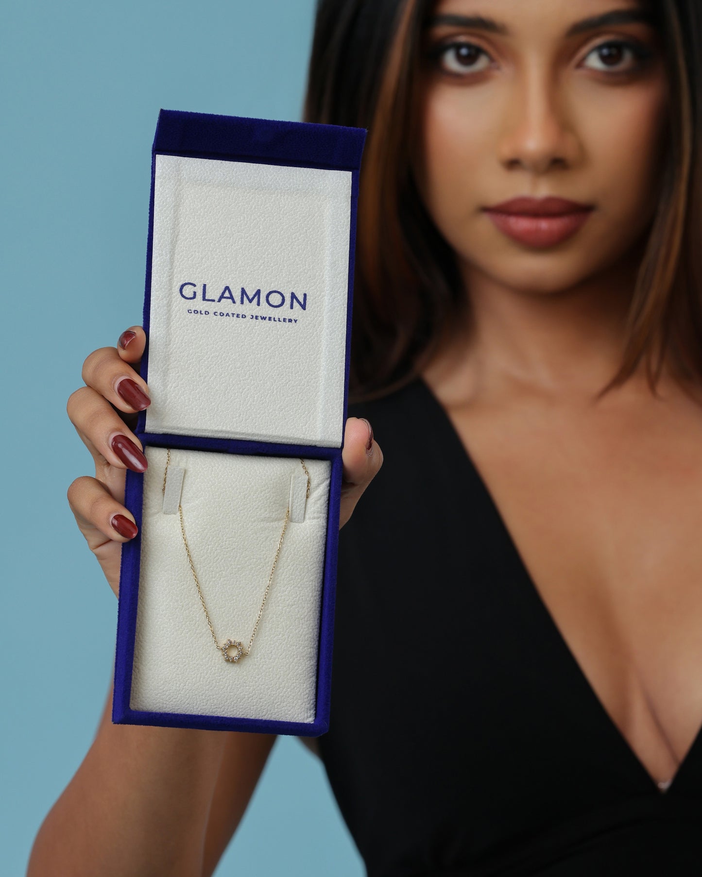 Glamon Dazzle Round Necklace – Gold Coated Zircon Necklace for Girls High Quality Waterproof Jewelry