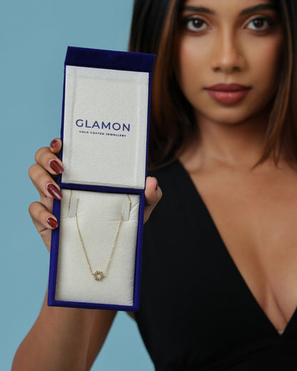 Glamon Dazzle Round Necklace – Gold Coated Zircon Necklace for Girls High Quality Waterproof Jewelry