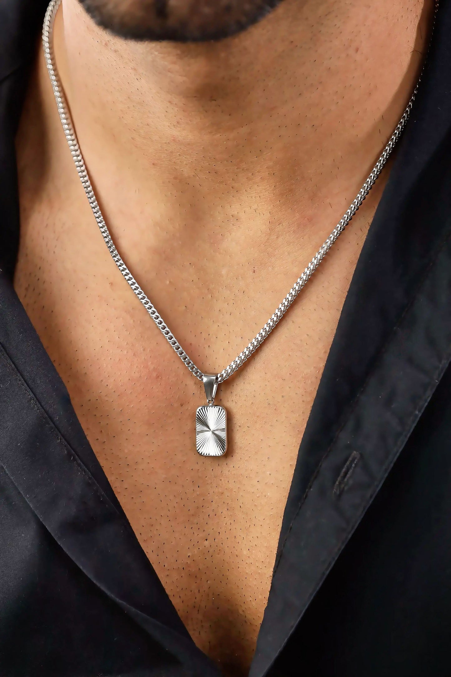 Glamon Solaris Silver Necklace – Luxury Waterproof Men’s Pendant Necklace | Premium 316L Stainless Steel Franco Box Chain