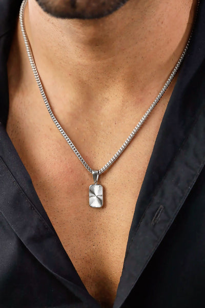Glamon Solaris Silver Necklace – Luxury Waterproof Men’s Pendant Necklace | Premium 316L Stainless Steel Franco Box Chain