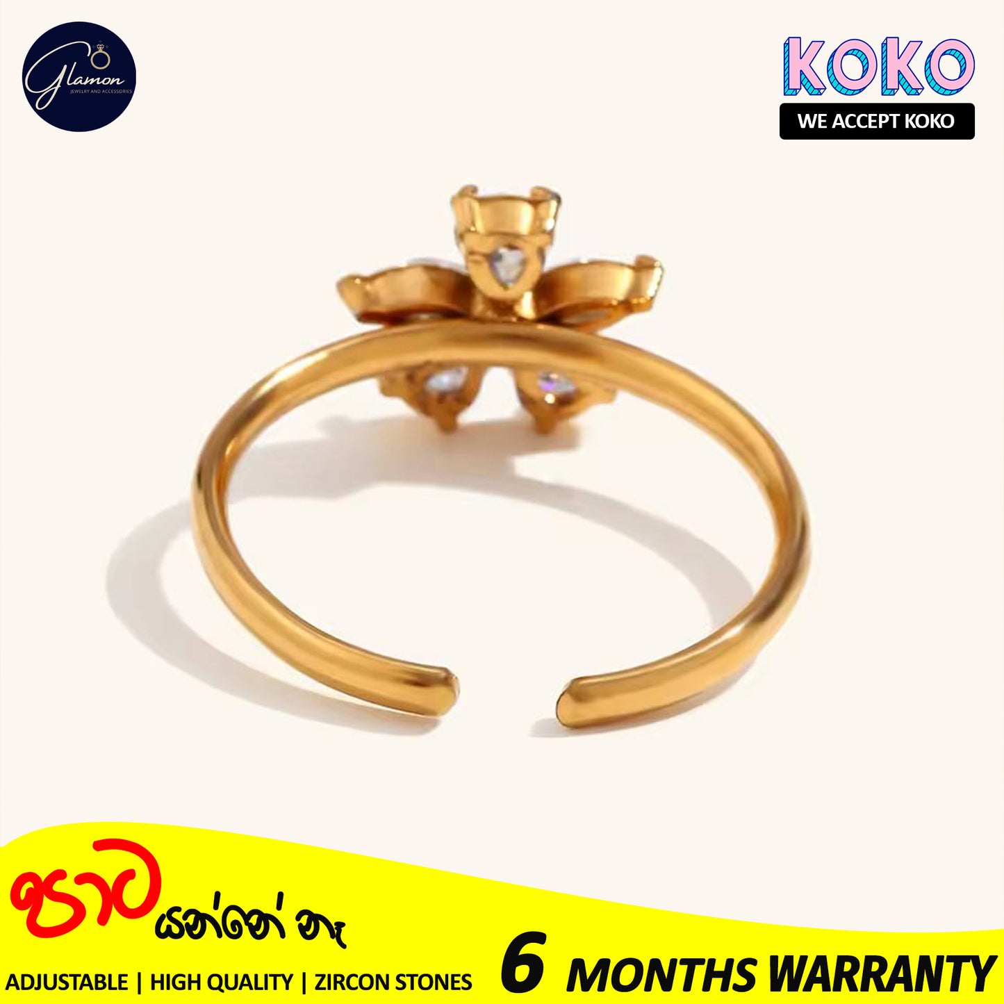 Glamon Petal Kiss Ring For Girls Gold Coated Adjustable Size