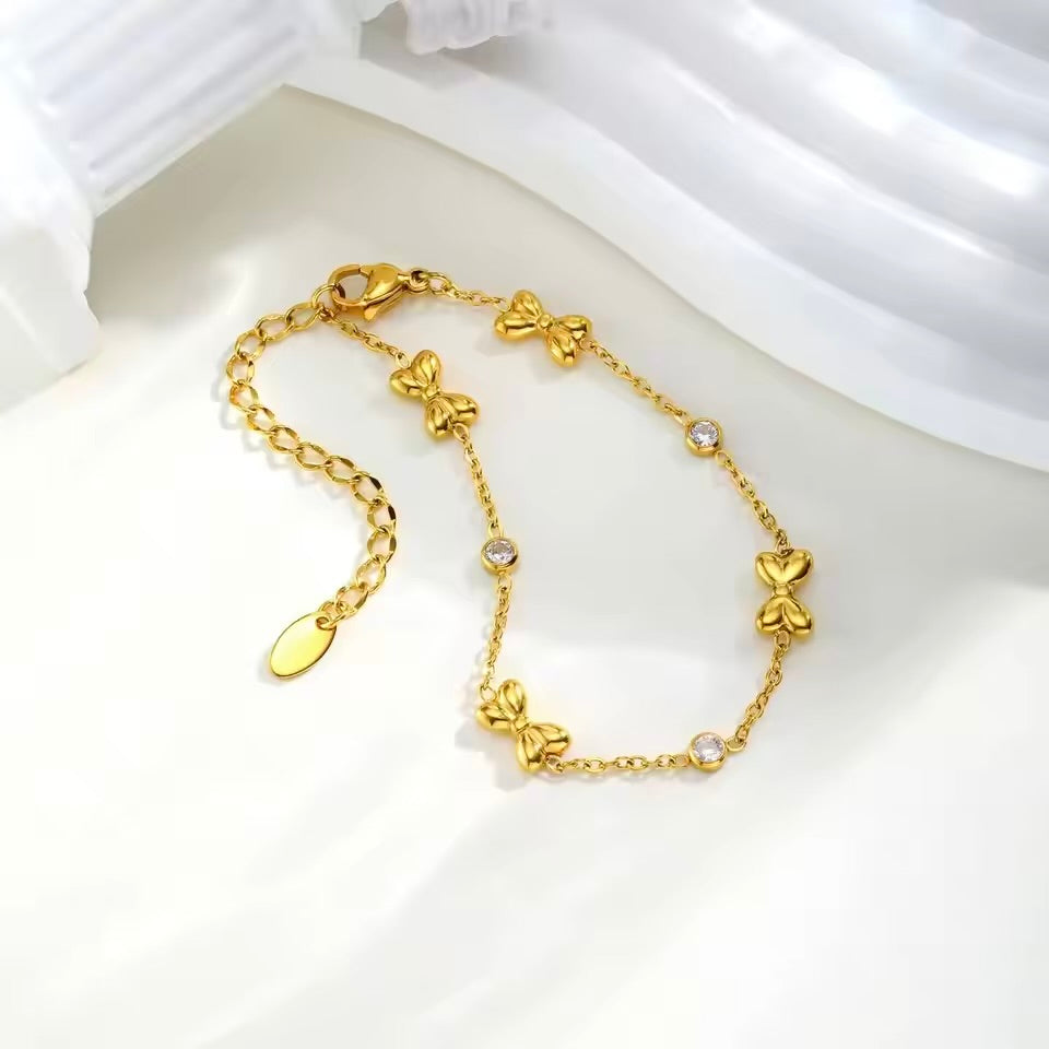 Bow Zircon Bracelet - Gold Coated High Quality Waterproof Bracelet For Girls