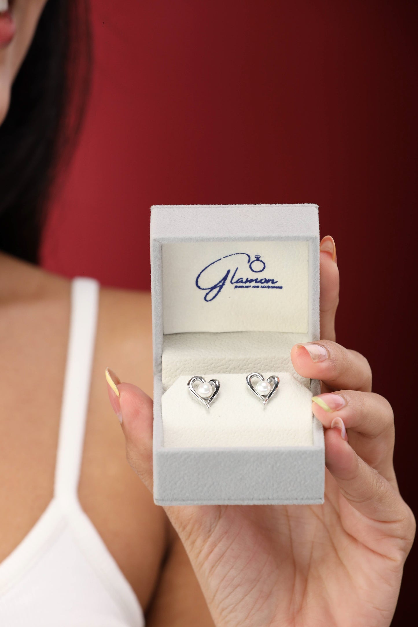 Glamon Pure Heart Pearl Earrings Silver – Luxury Heart Stud Earrings for Women Sri Lanka
