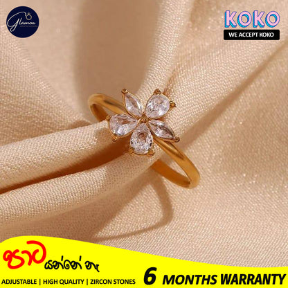 Glamon Petal Kiss Ring For Girls Gold Coated Adjustable Size