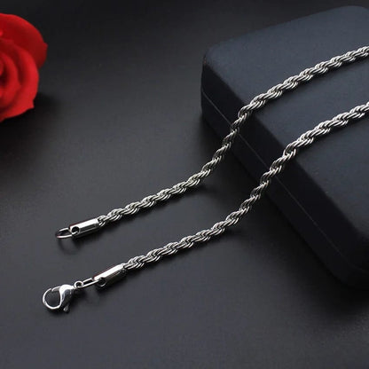 3mm-5mm Rope Chain Necklace Stainless Steel Never Fade Waterproof Men Women Necklaces