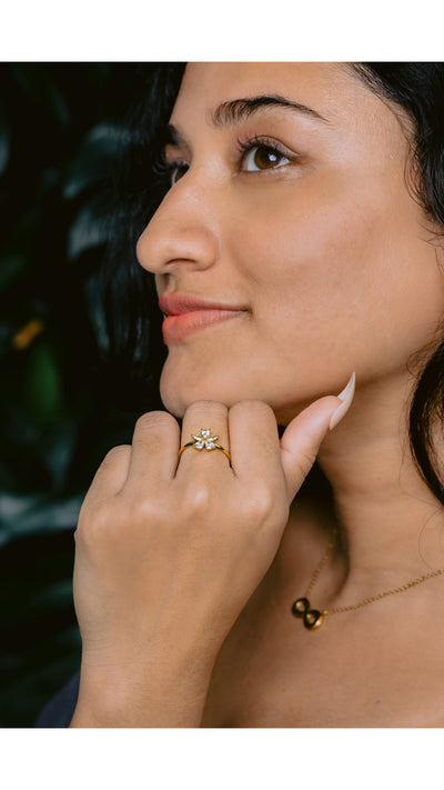 Glamon Petal Kiss Ring For Girls Gold Coated Adjustable Size