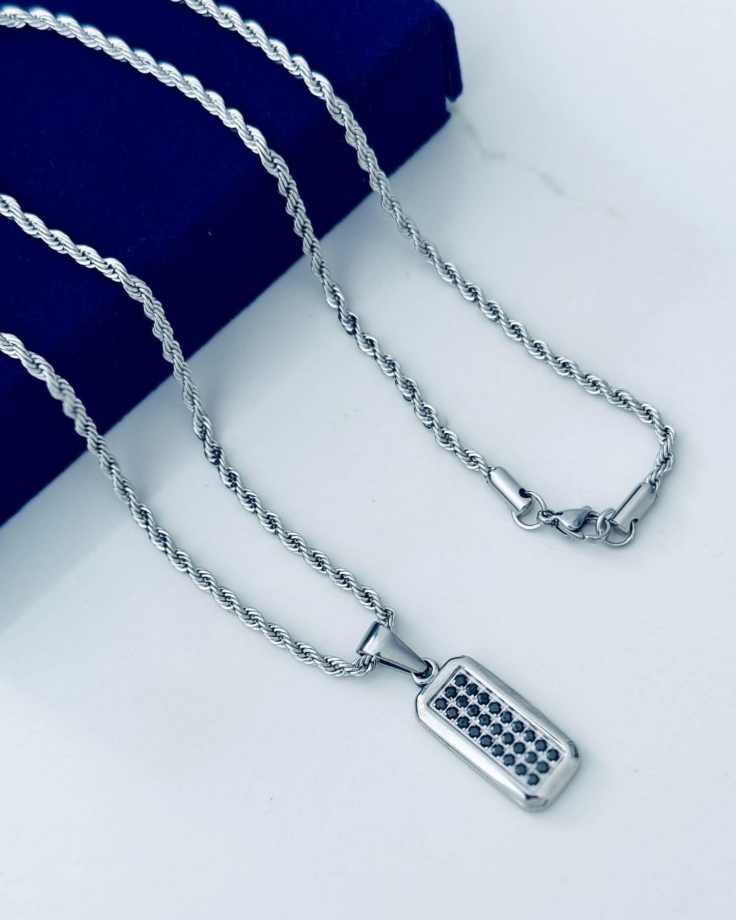 Glamon Luxury Matrix Pendant Necklace with 3mm Silver Rope Chain 316L Stainless Steel Necklace for Men