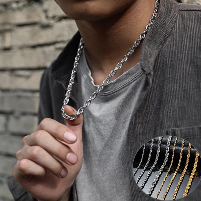 3mm-5mm Rope Chain Necklace Stainless Steel Never Fade Waterproof Men Women Necklaces