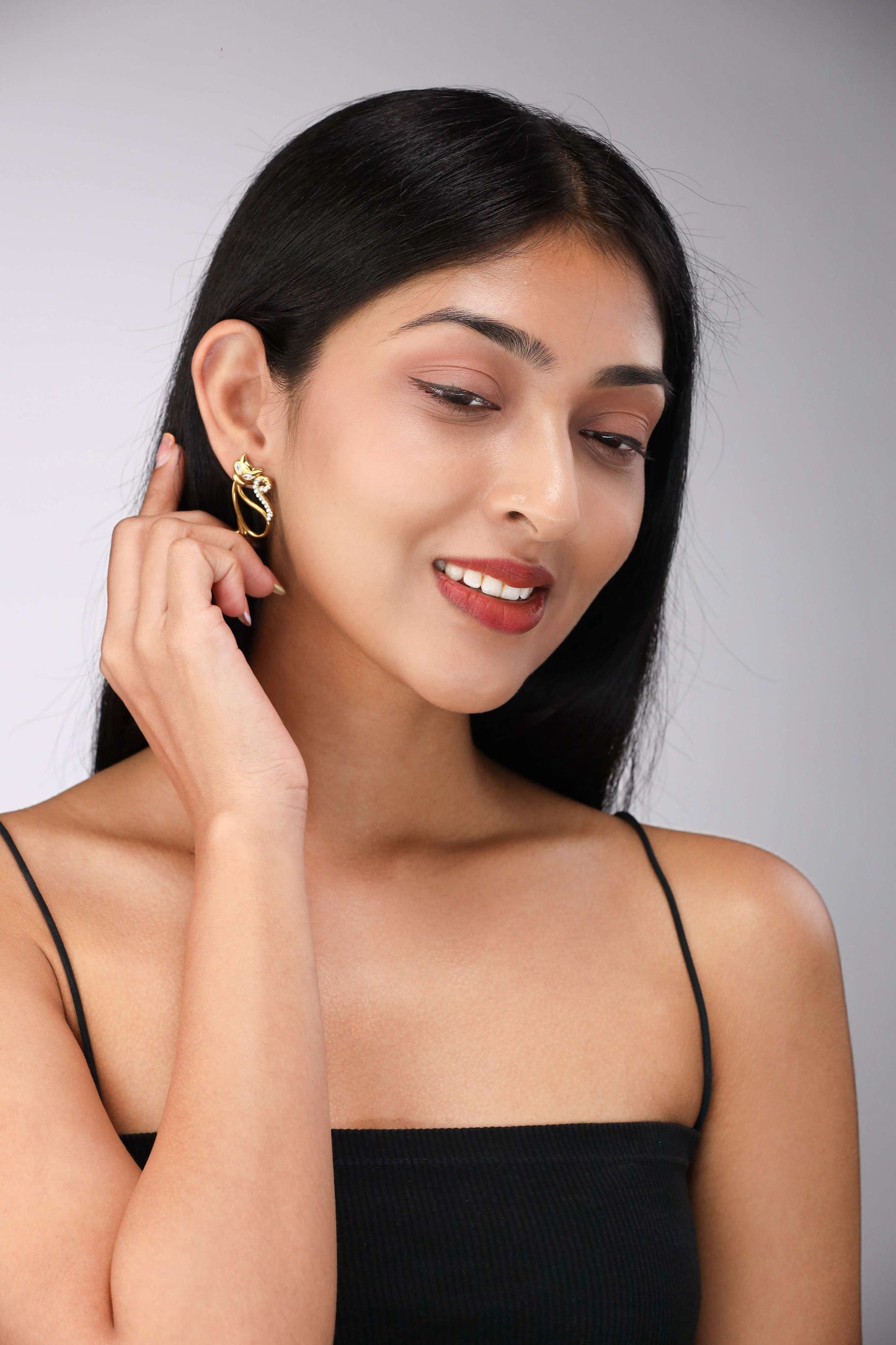 Glamon Golden Kitty Curl Earrings – Gold Coated Abstract Cat Design Earrings for Women Sri Lanka