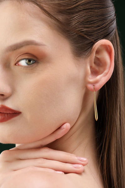Glamon Golden Sleek Drop Earrings – Minimal Gold Coated Long Earrings for Women Sri Lanka