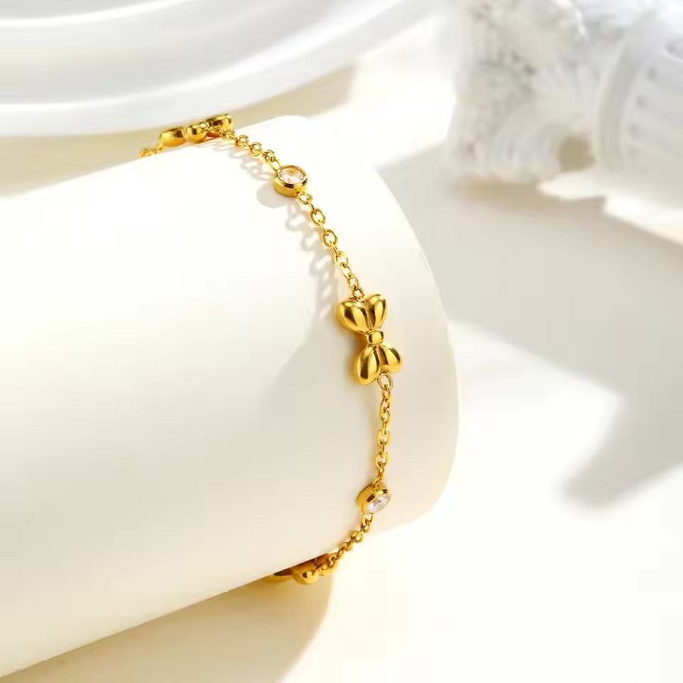 Bow Zircon Bracelet - Gold Coated High Quality Waterproof Bracelet For Girls