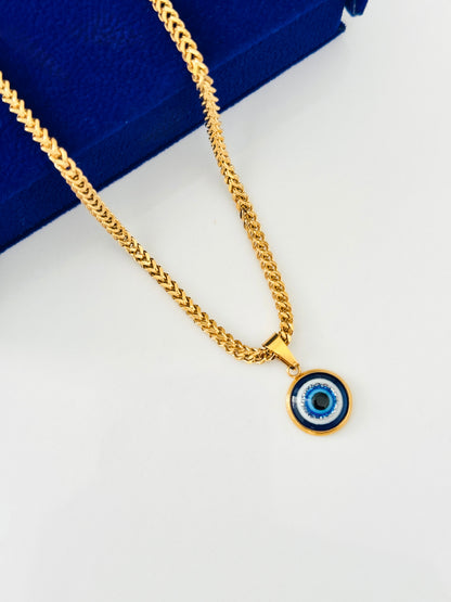 Guardian Eye Necklace for Men – Luxury Gold Coated Evil Eye Pendant with 3mm Franco Chain | Waterproof Stainless Steel Gift