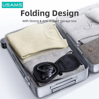USAMS YX05 HIFI Deep Bass Stereo Earphones Headphones Headsets with Mic 100hrs Listening Noise Cancelling Wireless Headphones For iphone Andriod - With Storage Box