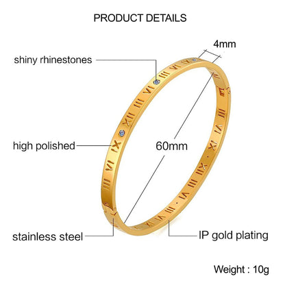 Luxury Roman Numerals Bracelet For Girls High Quality Elegant Bangle For Women Gold Jewellery Stainless Steel Cartier Bangles For Girls Wedding Beslet For Girls CZ Rhinestone Bracelets & Bangles For Women Gifts For Girlfriend