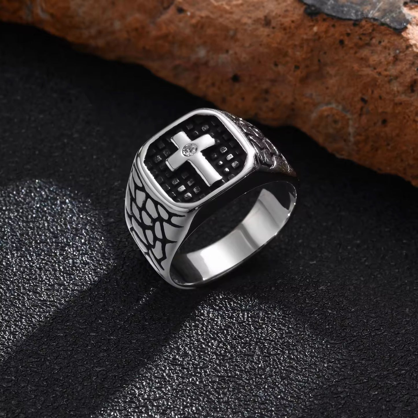 Glamon Guardian Cross Ring for Men Premium Stainless Steel Waterproof Luxury Silver Ring