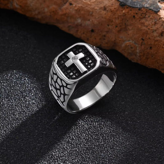 Glamon Guardian Cross Ring for Men Premium Stainless Steel Waterproof Luxury Silver Ring