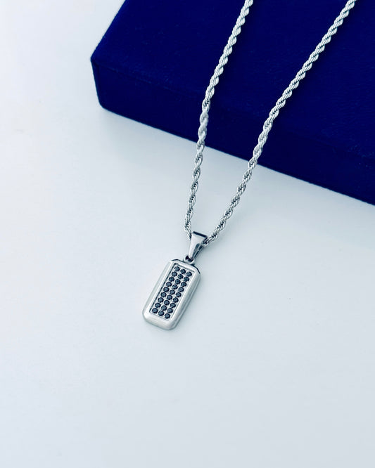 Glamon Luxury Matrix Pendant Necklace with 3mm Silver Rope Chain 316L Stainless Steel Necklace for Men