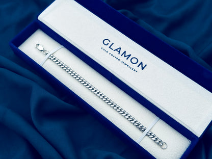 Glamon 5mm Silver Cuban Link Bracelet for Men High Polish Waterproof Premium Stainless Steel Luxury Chain Bracelet | Gift for Him